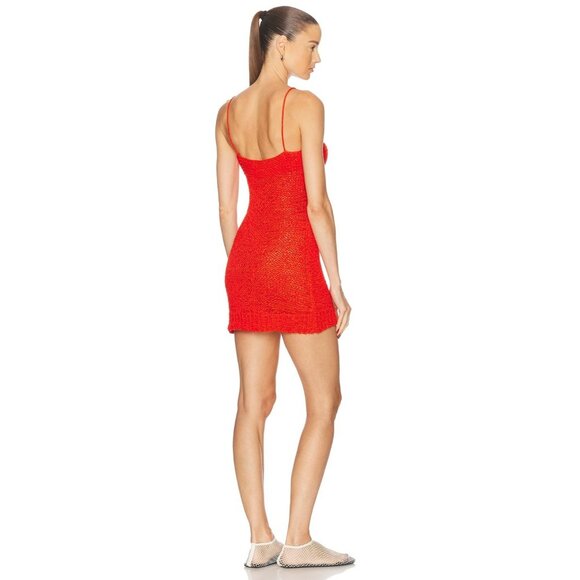 Staud Haze Mini Dress in Cayenne Red Open Crochet - Picture 3 of 3